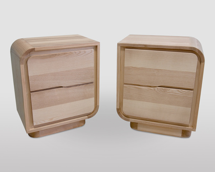 Two-drawer nightstand in solid ash wood. Contemporary design and artisanal craftsmanship.