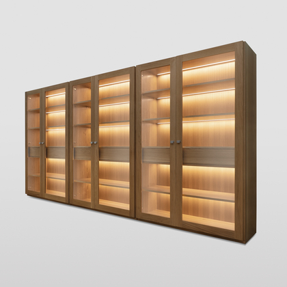 Handcrafted Modern Oak Bookshelf with LED Lighting
