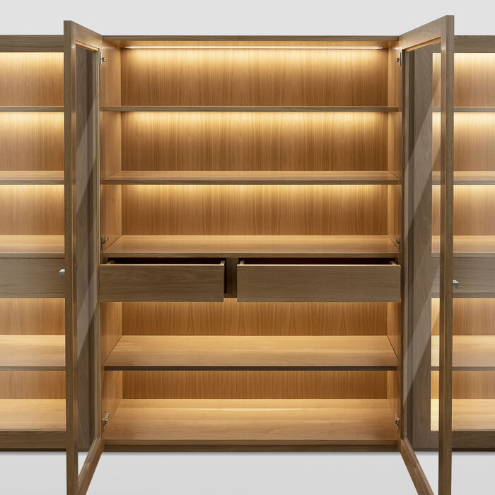 Handcrafted Modern Oak Bookshelf with LED Lighting