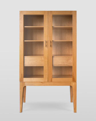 Modern Wooden Display Cabinet with Glass Doors and Drawers