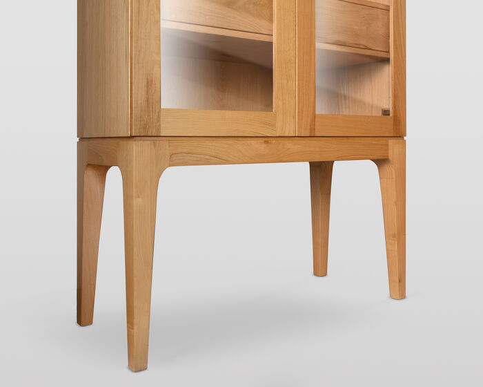 Modern Wooden Display Cabinet with Glass Doors and Drawers