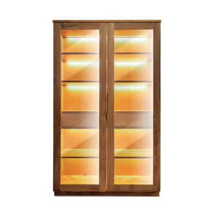 Libreria in Noce e Rovere Massello con Illuminazione LED e Cassettiera